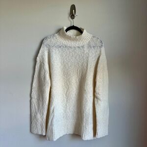 Vince‎ Sweater Womens Large Cream Ivory Turtleneck Wool Blend Ribbed Chunky NWT